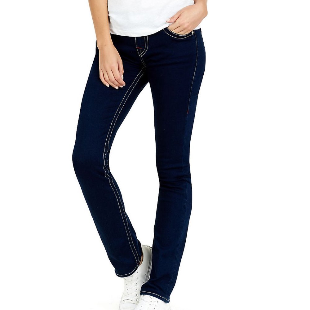 True Religion Slim Straight Flap Pocket Jeans w/Swarovski Crystals - 31
